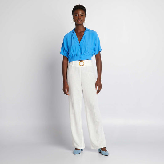 Pantalon large taille haute en lin Blanc