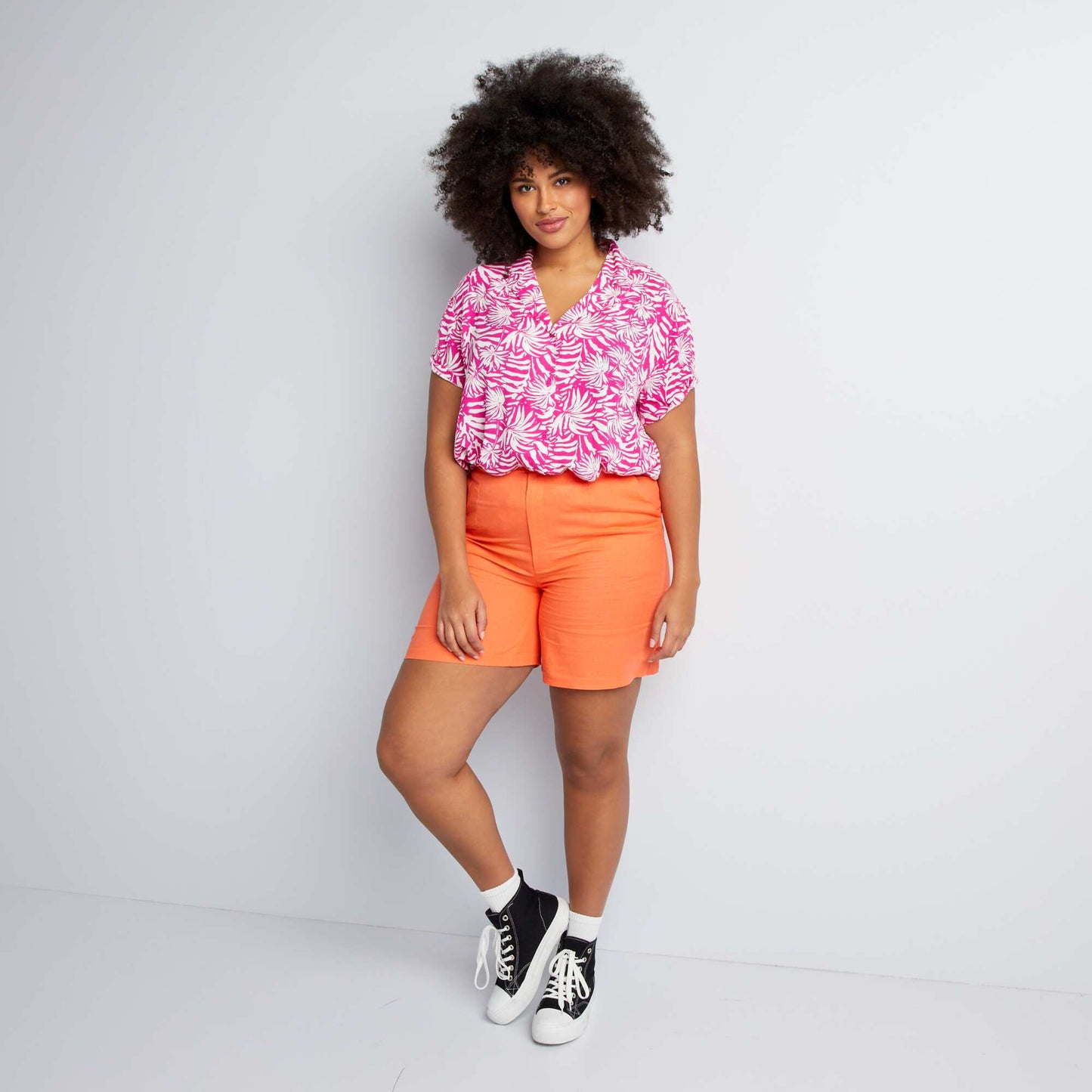 Short à taille haute avec lin Orange