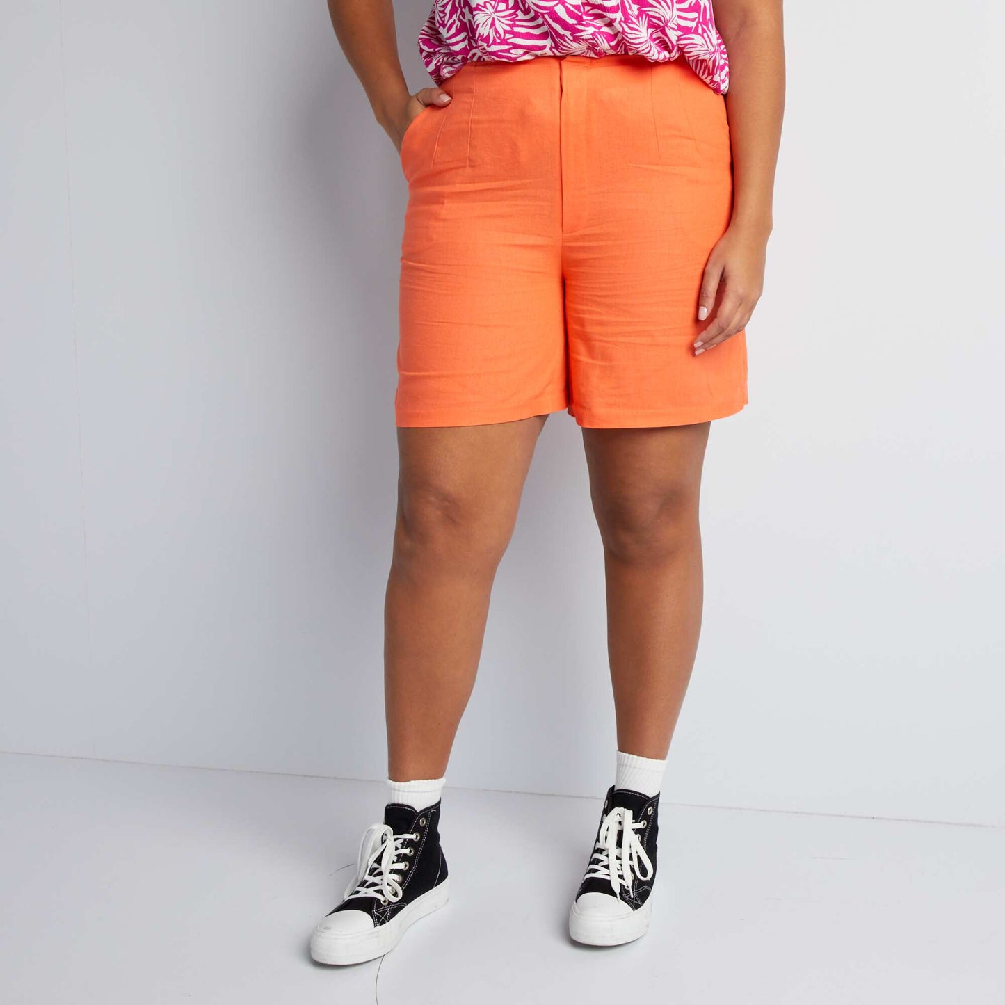 Short à taille haute avec lin Orange