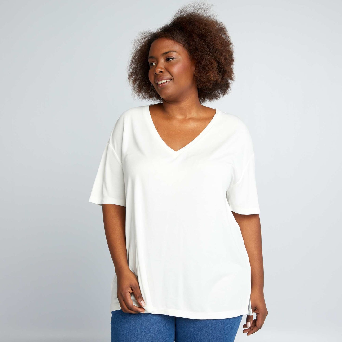 Tee-shirt col V ultra-stretch Blanc