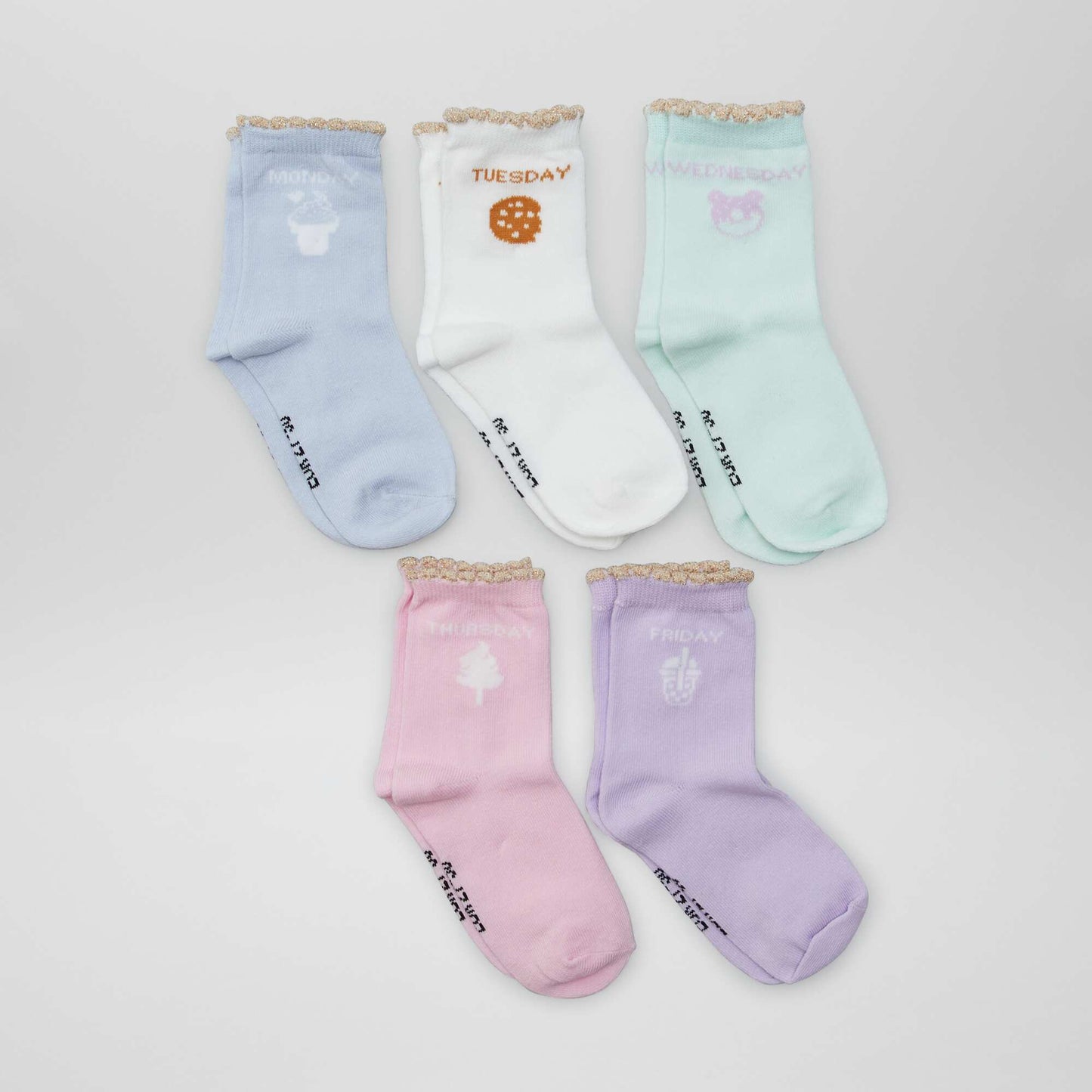 Lot de 5 paires de chaussettes Violet/rose/vert/blanc/bleu