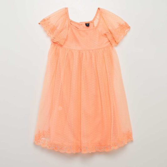 Robe trapèze en tulle plumetis Orange