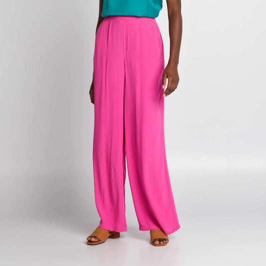 Pantalon large en maille crêpe Rose fuchsia