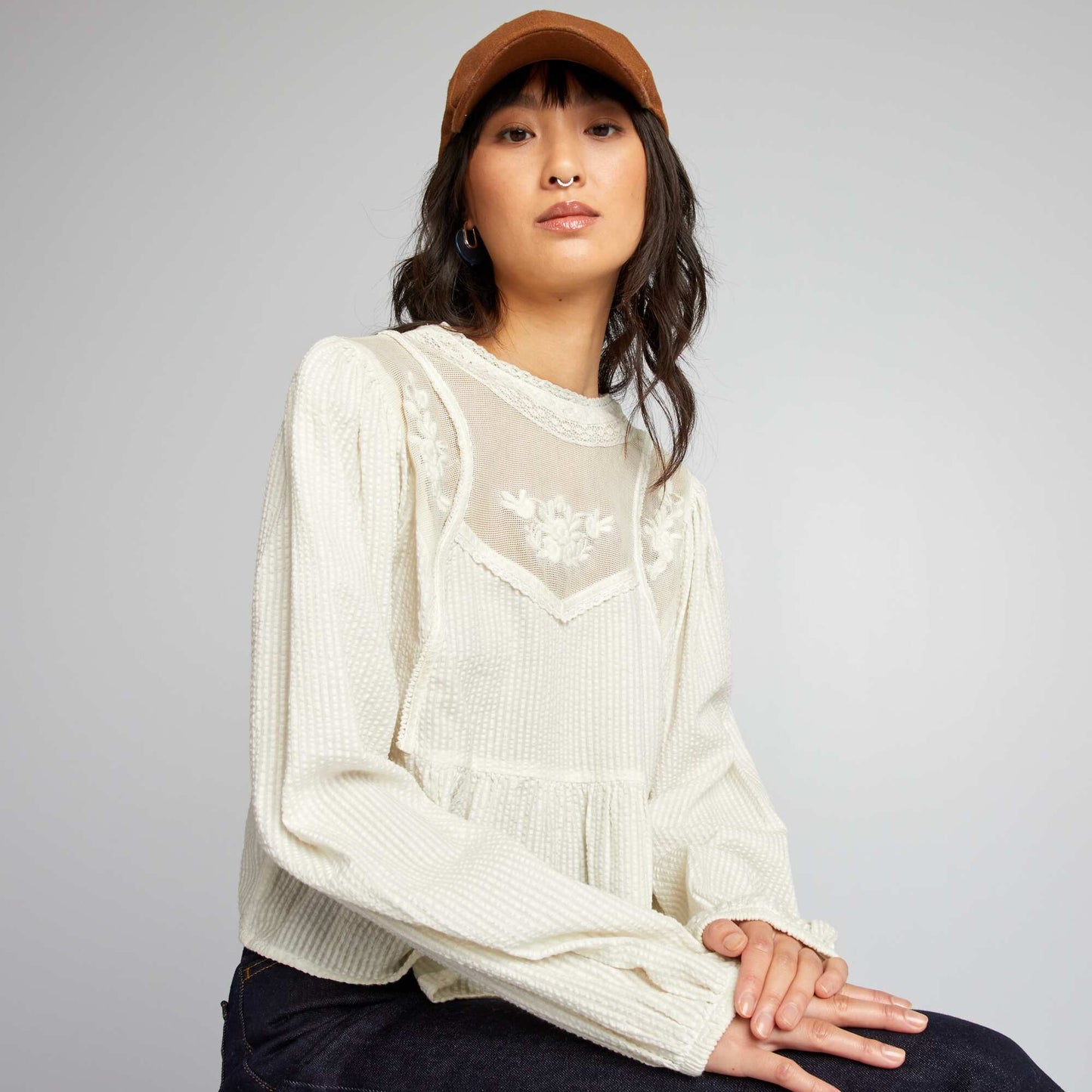 Blouse en gaze de coton Blanc