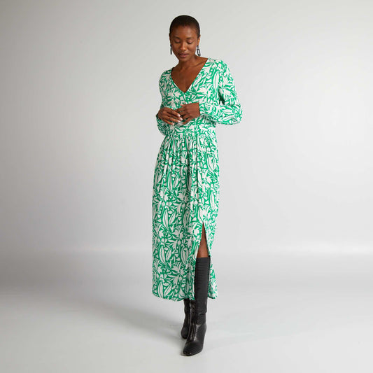 Robe longue en maille crêpée Vert