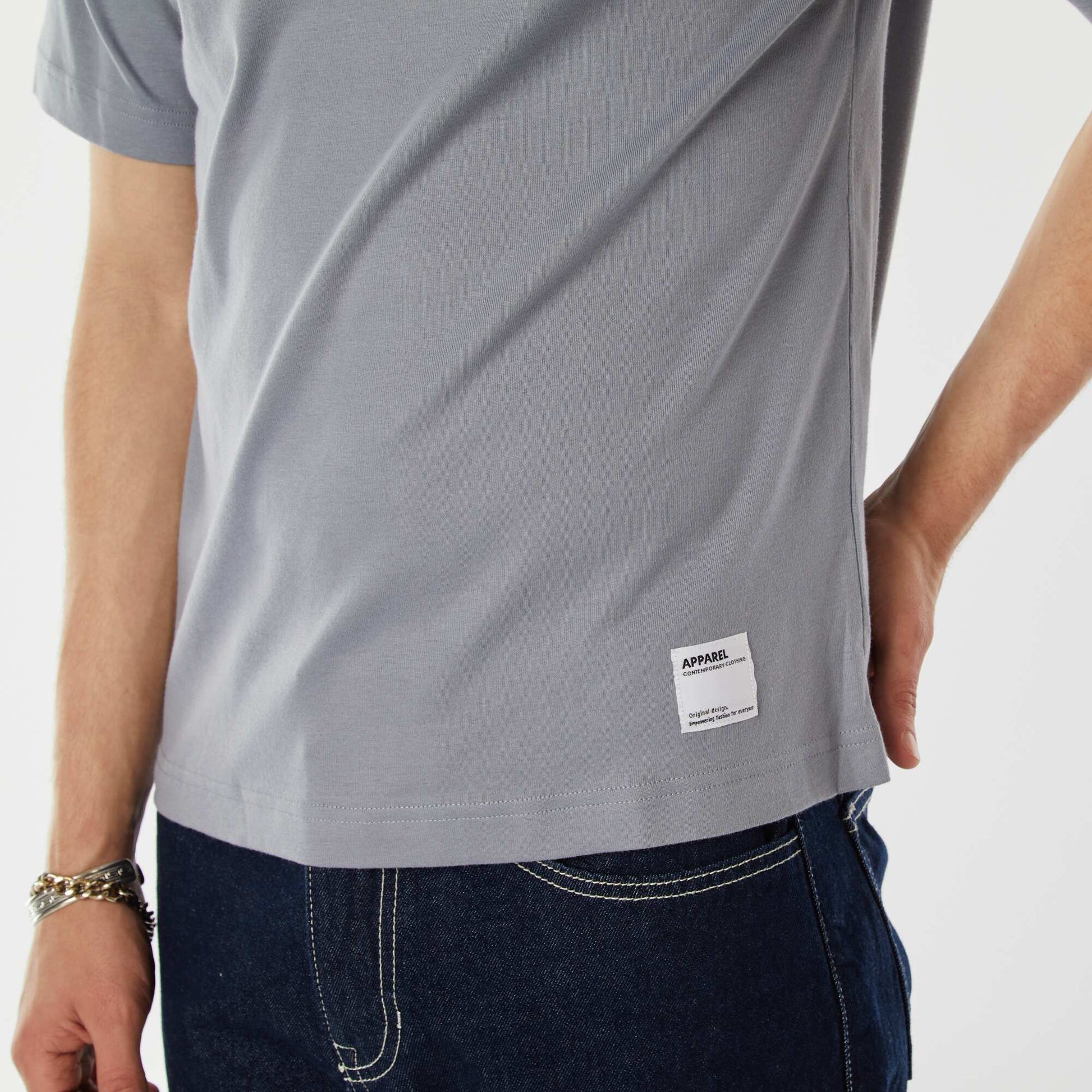 T-shirt col rond en coton BLEU GRIS