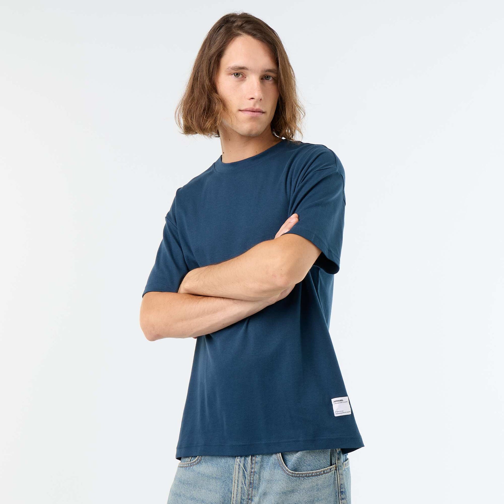 T-shirt col rond en coton BLEU