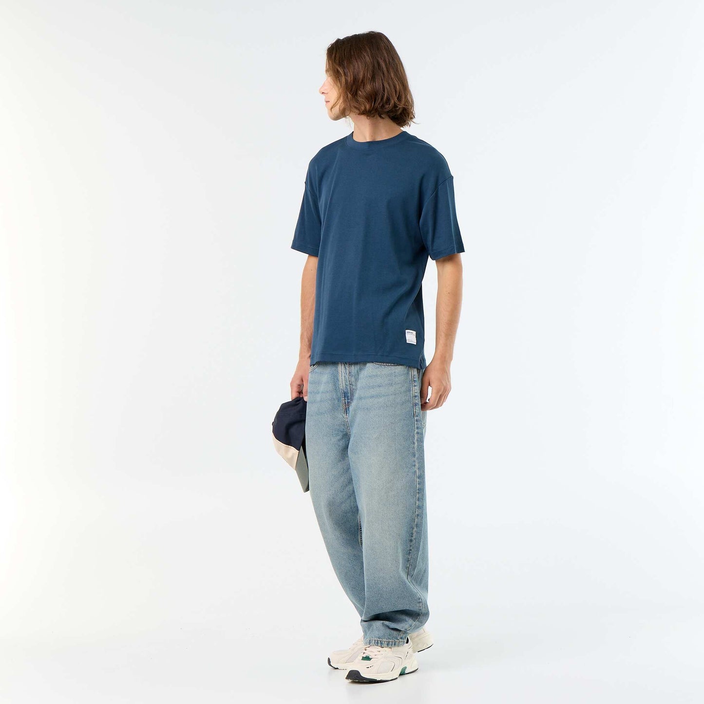 T-shirt col rond en coton BLEU