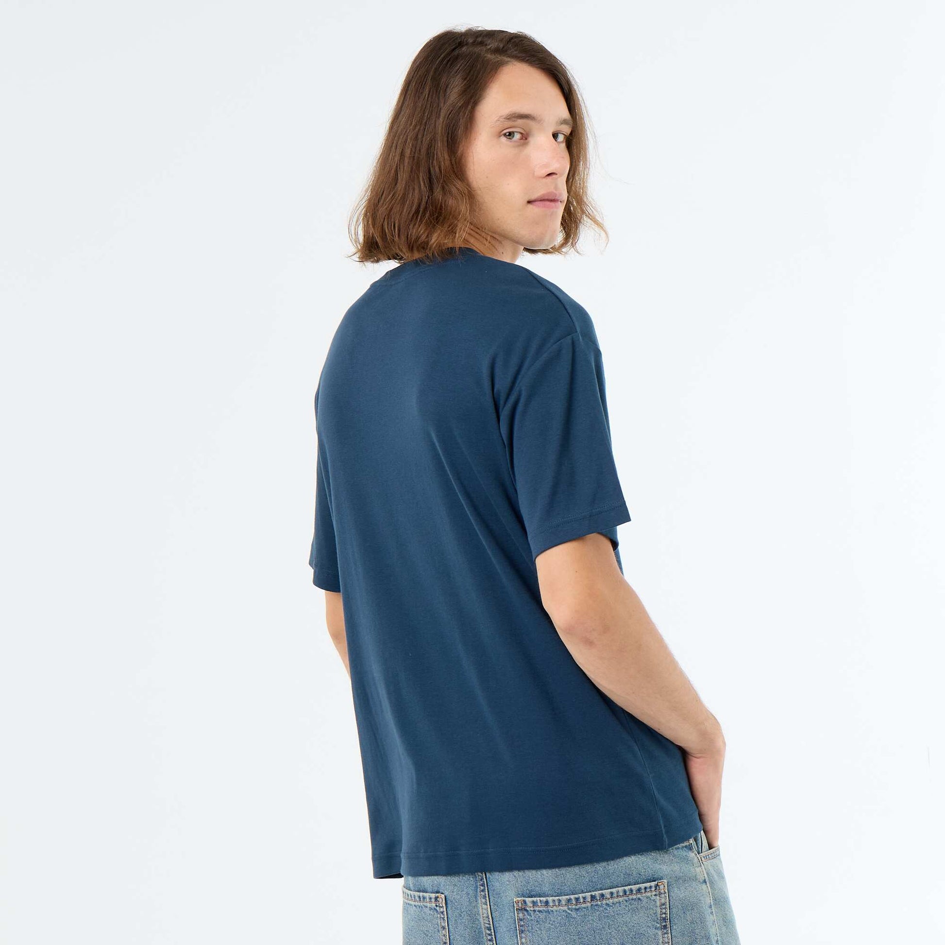 T-shirt col rond en coton BLEU