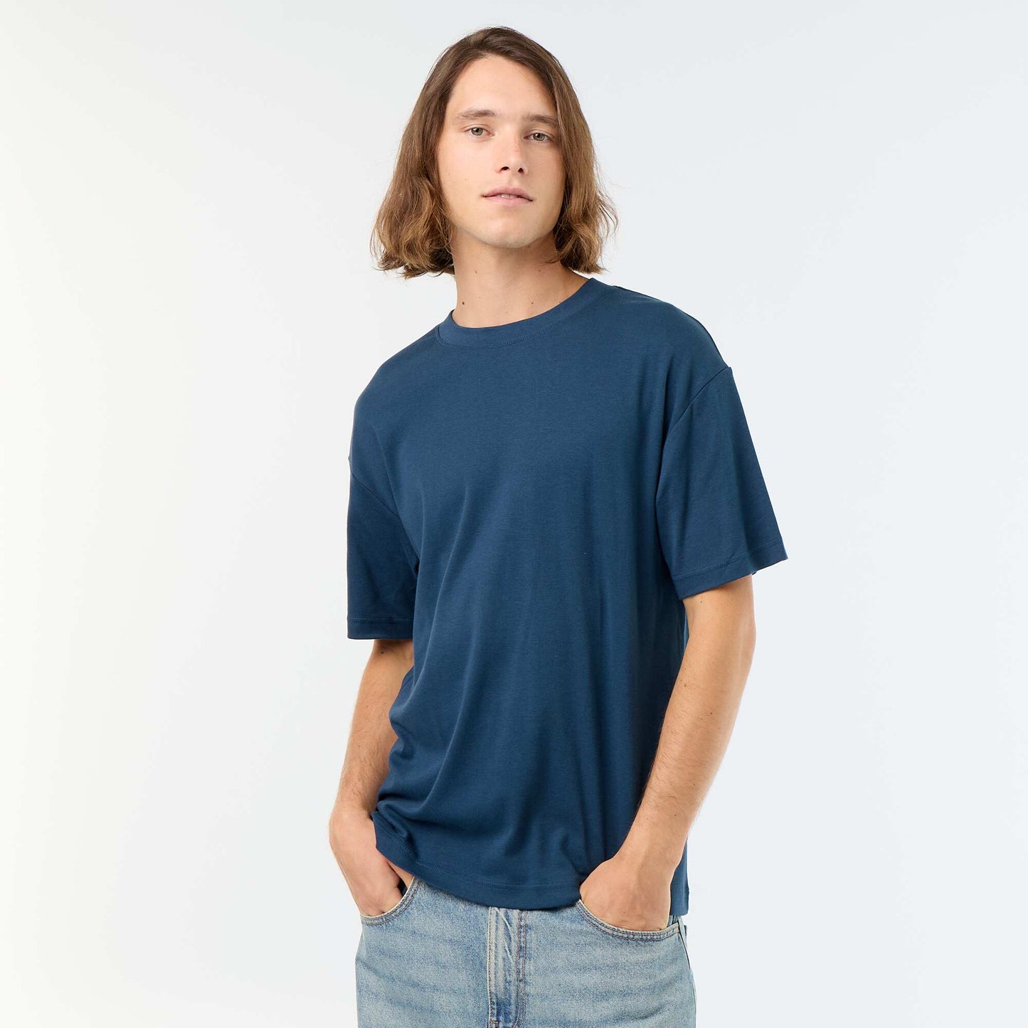 T-shirt col rond en coton BLEU