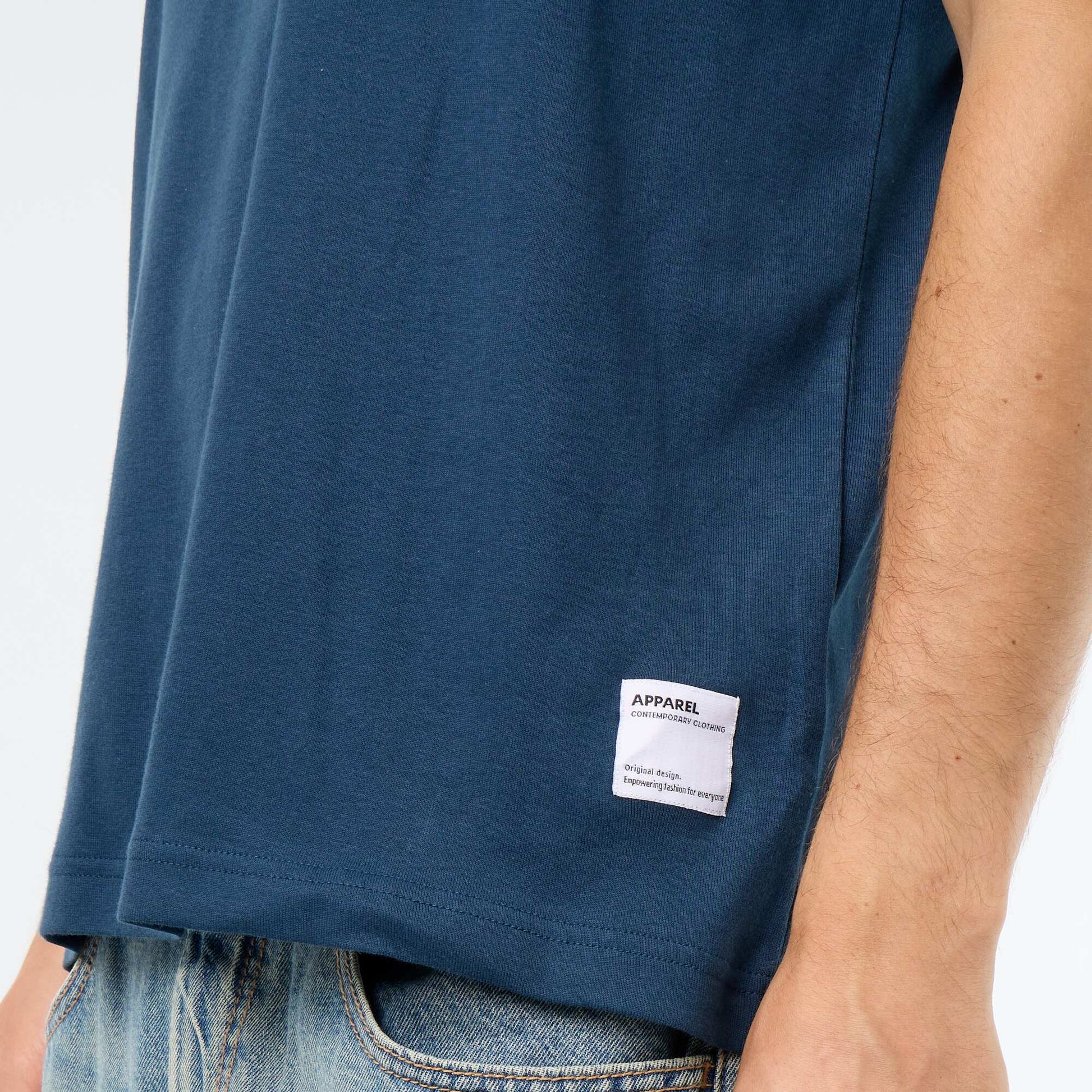 T-shirt col rond en coton BLEU