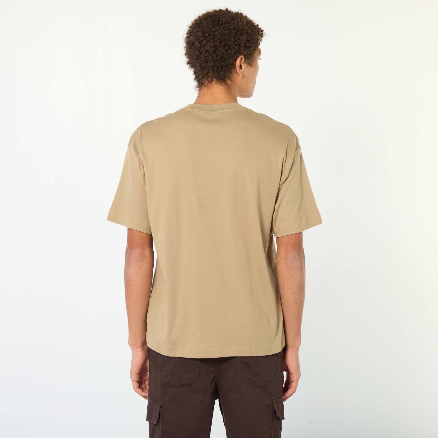 T-shirt col rond en coton BEIGE