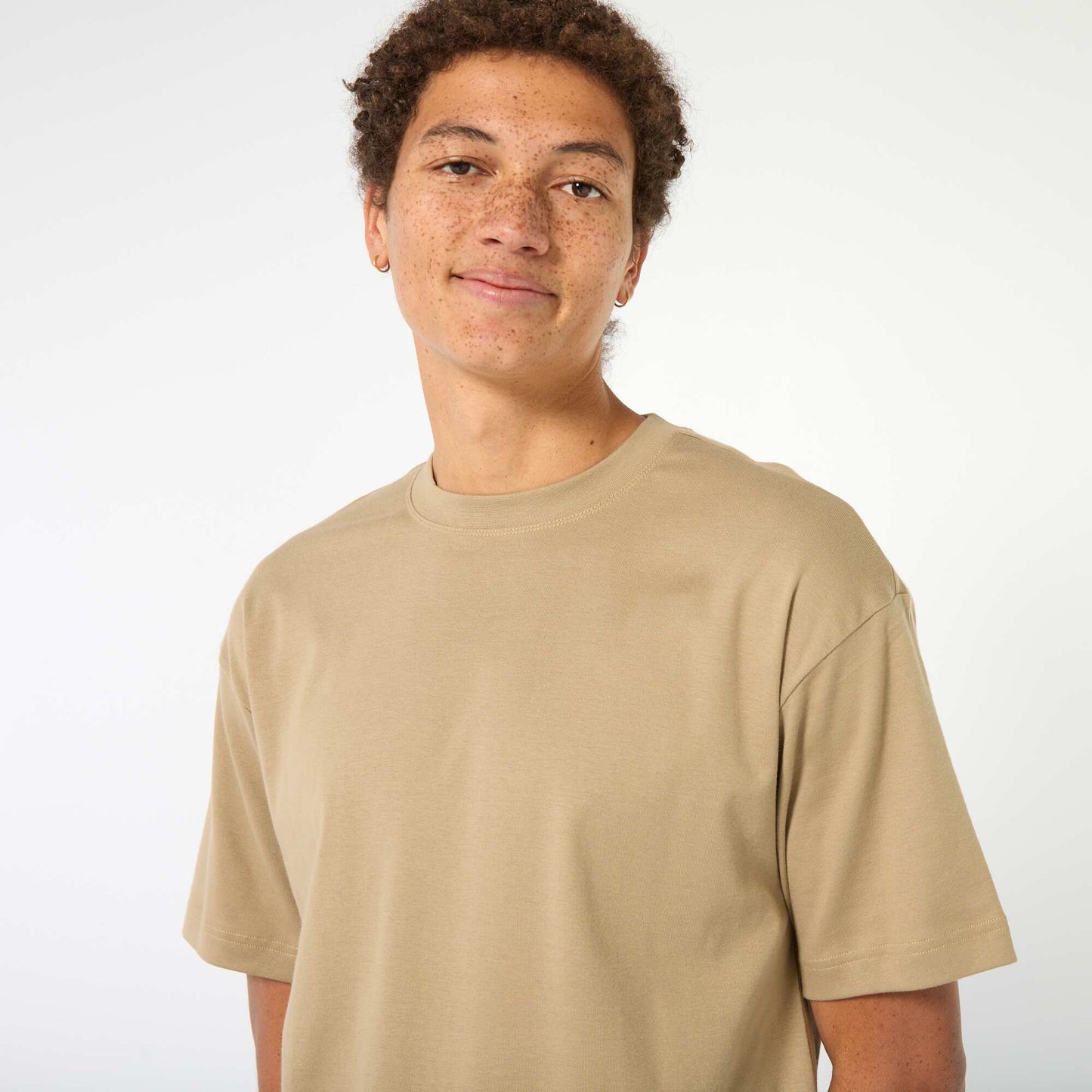 T-shirt col rond en coton BEIGE