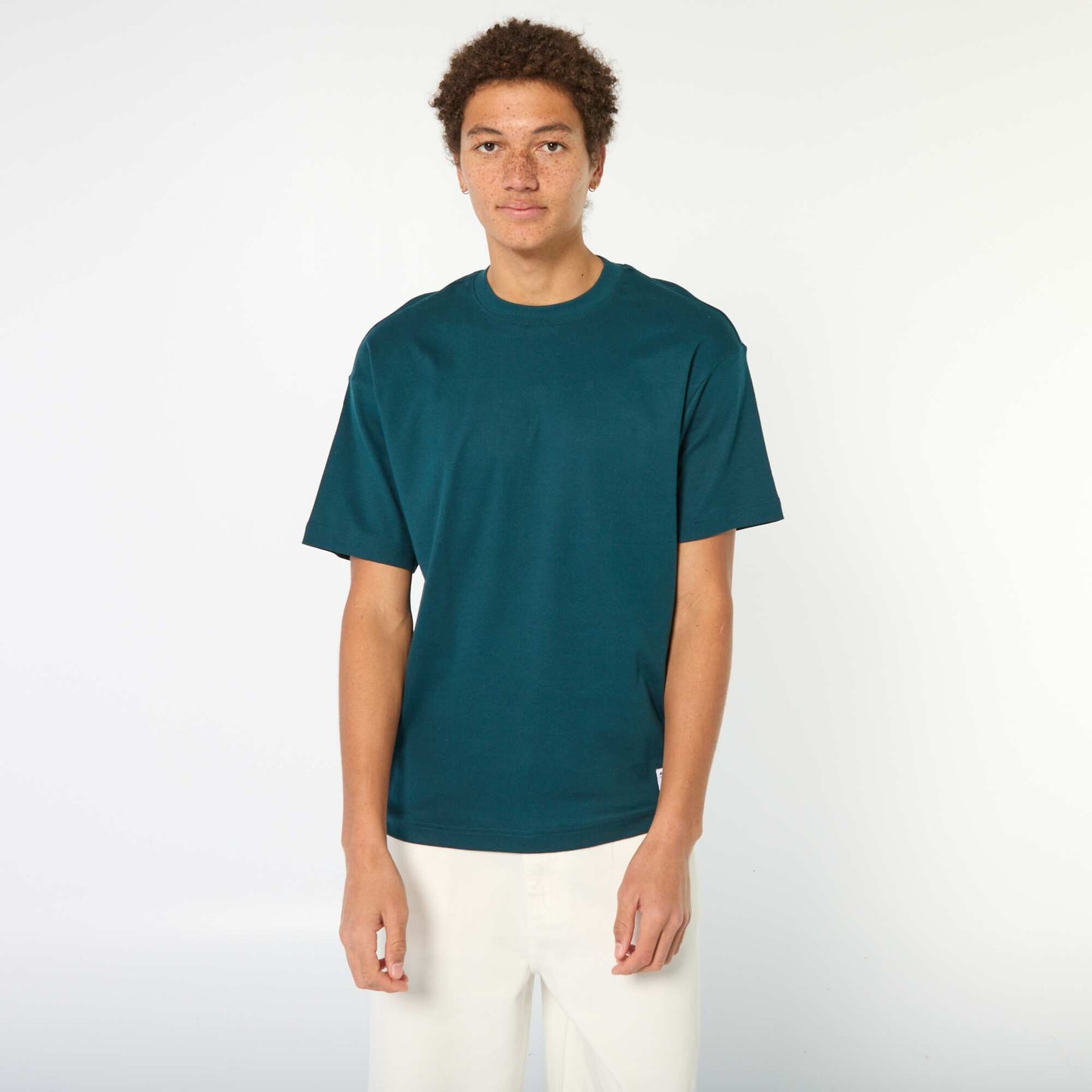T-shirt col rond en coton BLEU