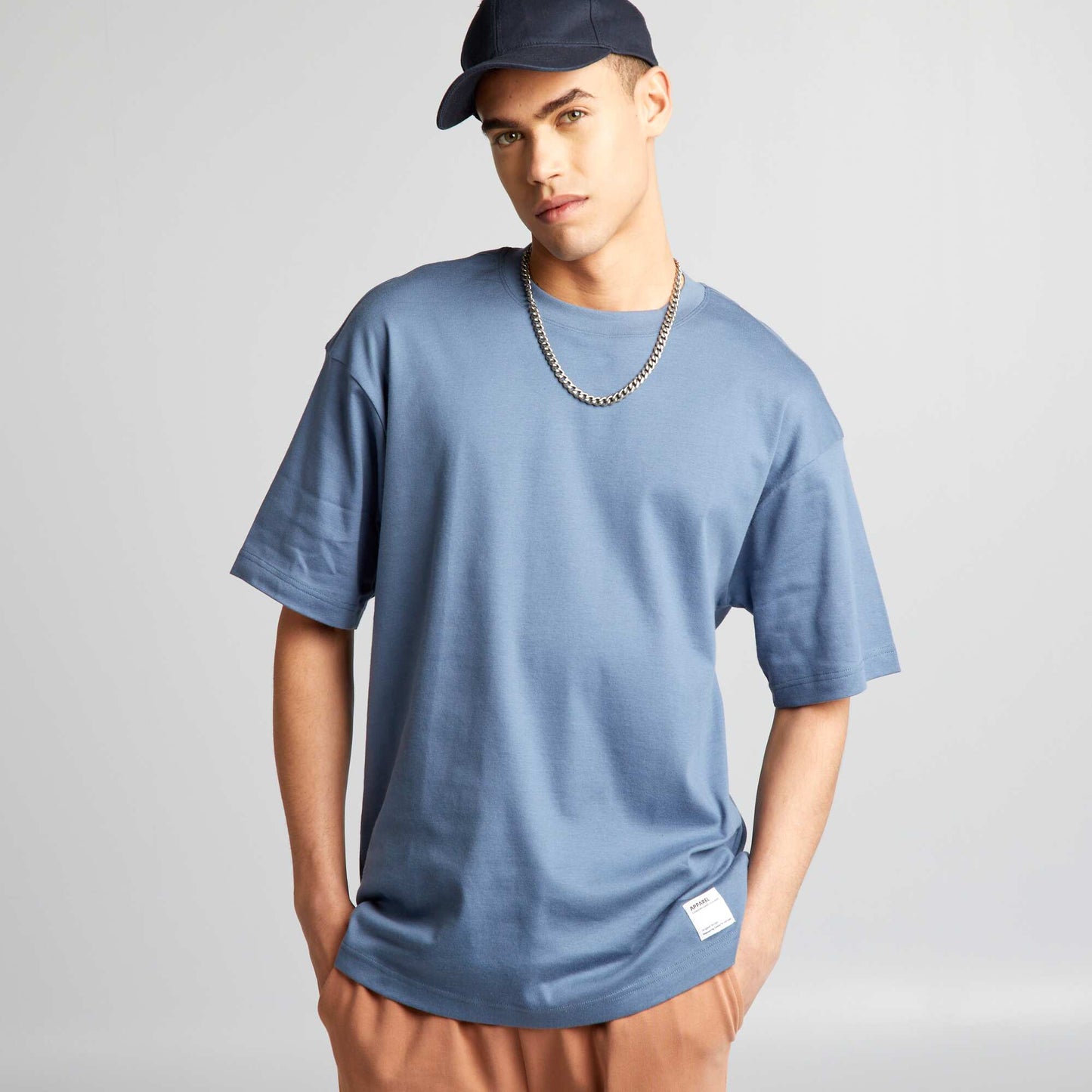 T-shirt col rond en coton Bleu