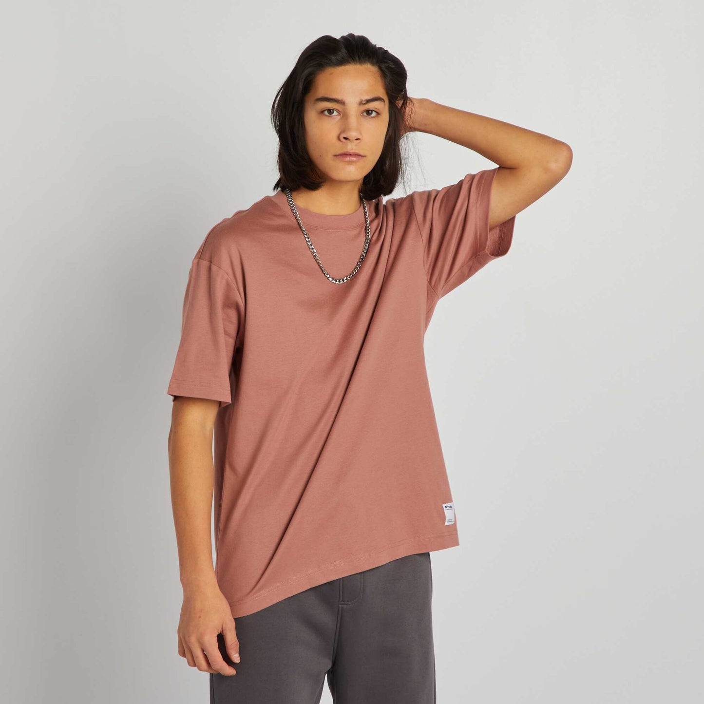 T-shirt col rond en coton Marron