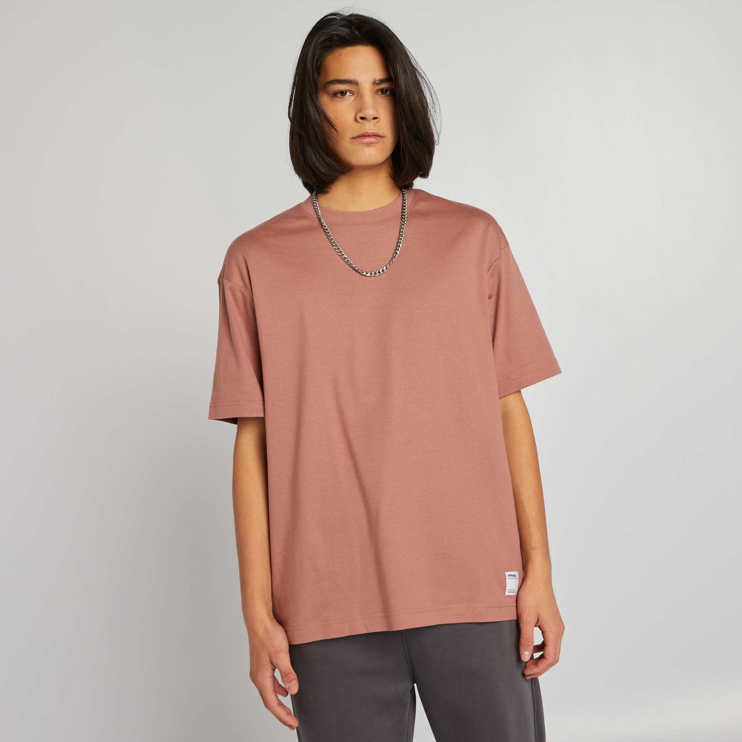 T-shirt col rond en coton Marron