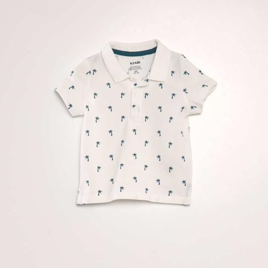 Polo en piqué de coton avec imprimé Blanc 'palmiers'