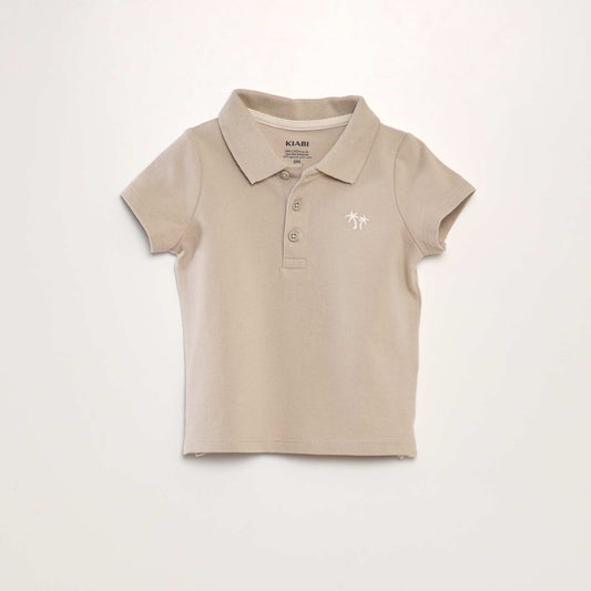 Polo en piqué de coton 'palmier' Beige
