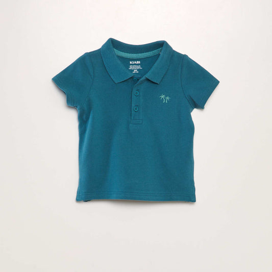 Polo en piqué de coton 'palmier' Bleu