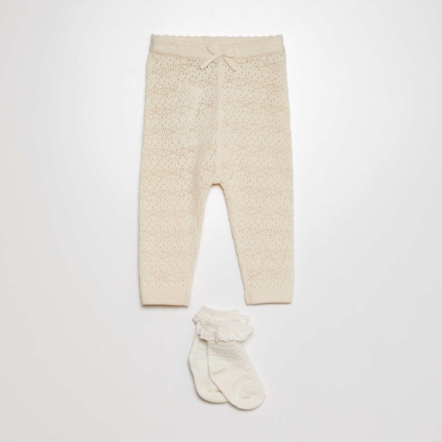 Legging en tricot + chaussettes à broderies Beige