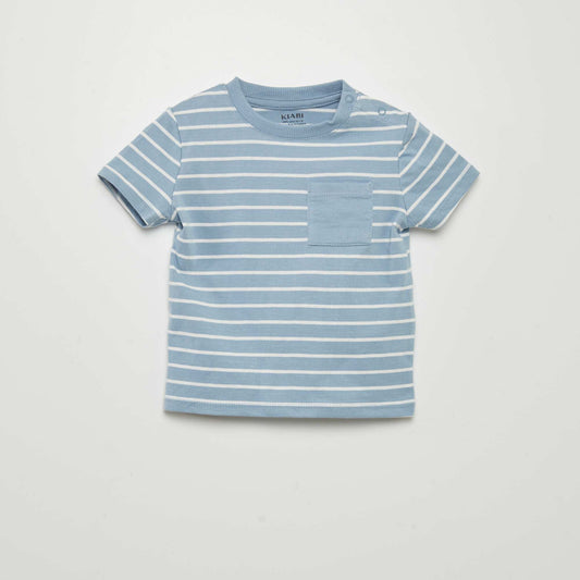 T-shirt imprimé à poche Bleu rayé