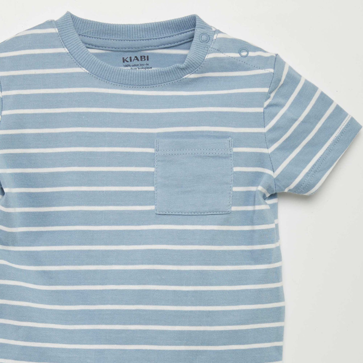 T-shirt imprimé à poche Bleu rayé