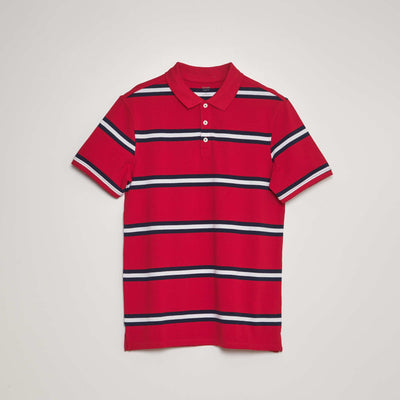 Polo à rayures en piqué de coton Rouge/bleu marine
