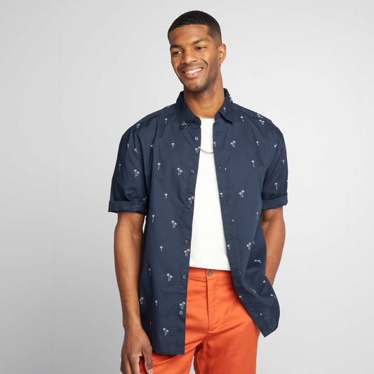Chemise imprimée à manches courtes Bleu marine
