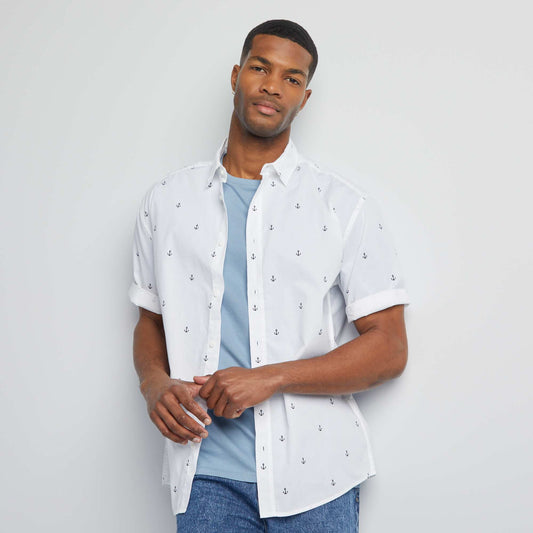 Chemise imprimée à manches courtes Blanc