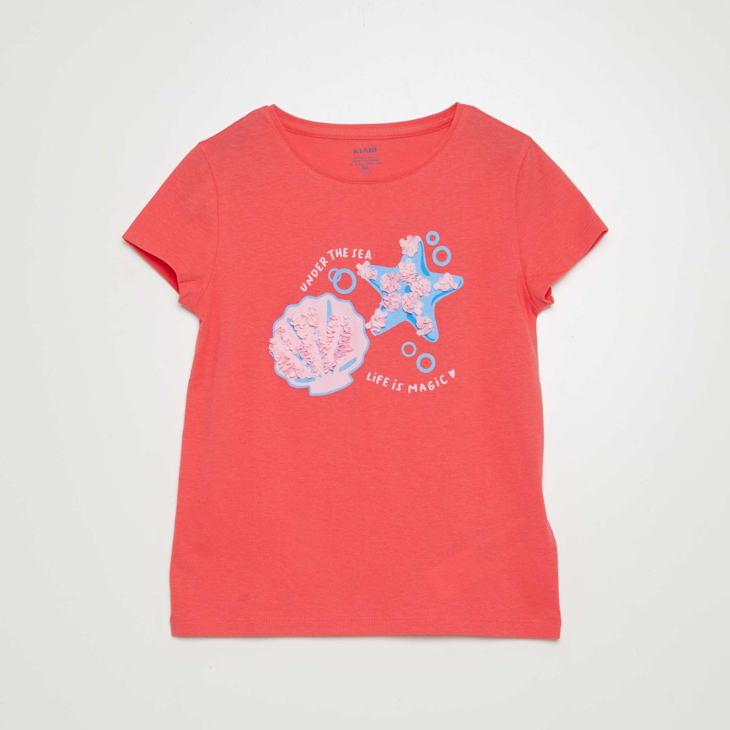 T-shirt en coton à col rond Rose fuchsia