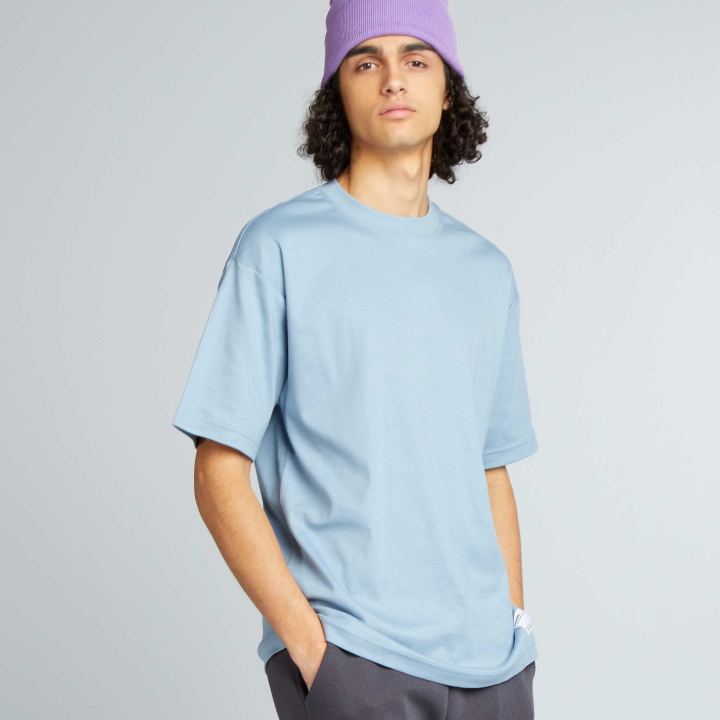 T-shirt col rond en coton Bleu