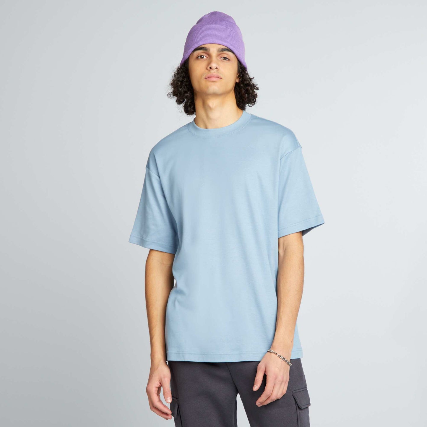 T-shirt col rond en coton Bleu