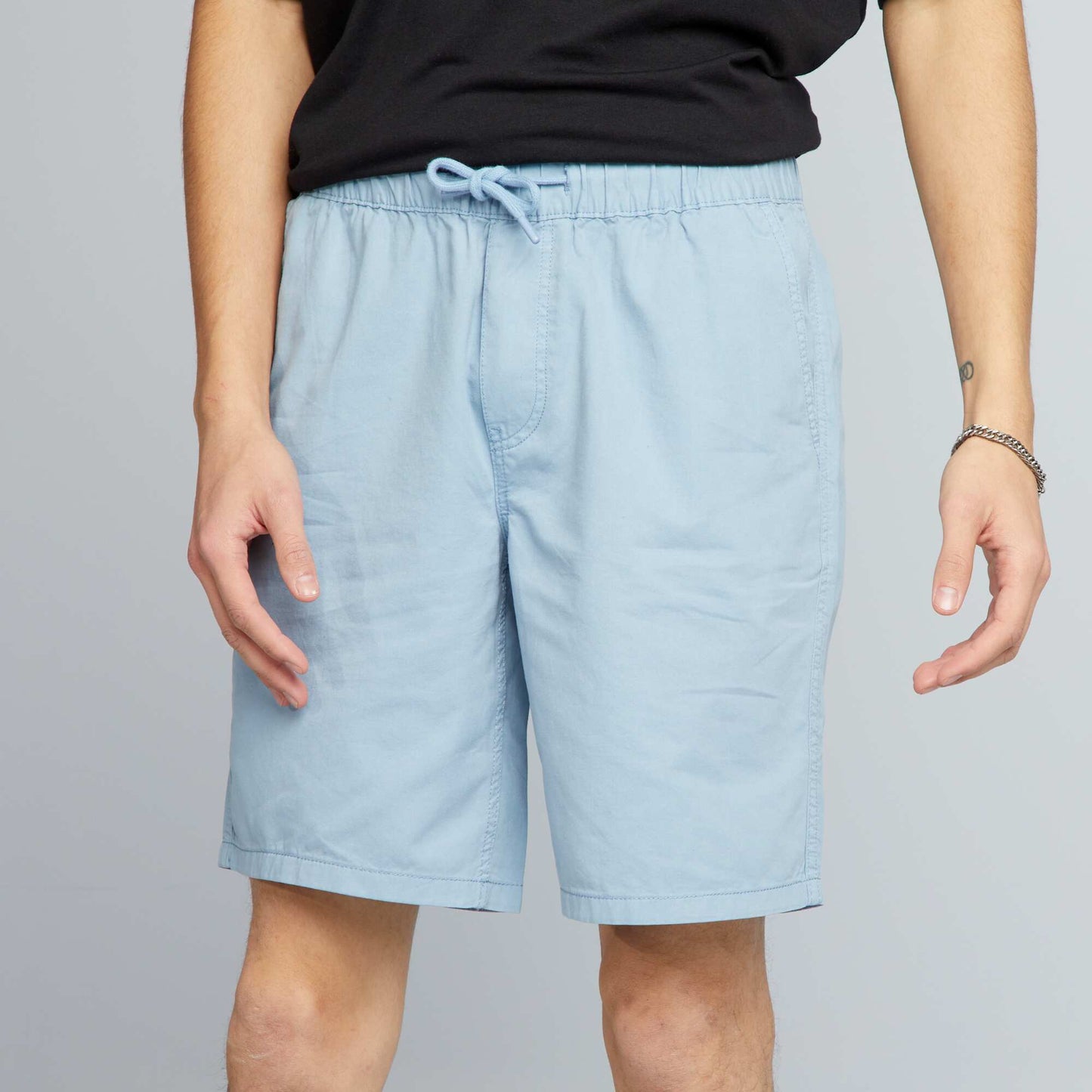 Short élastique en coton Bleu