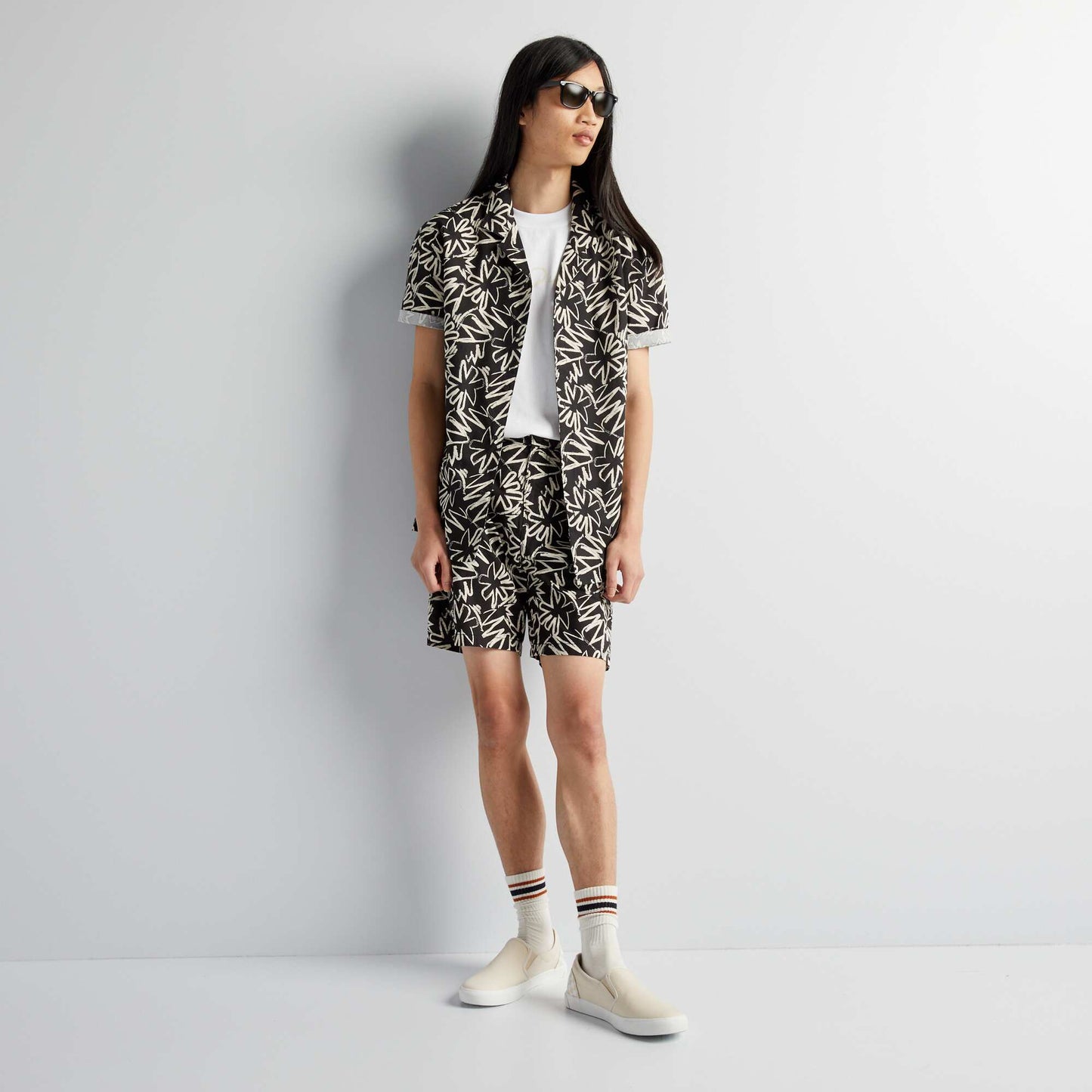 Short en coton imprimé Noir