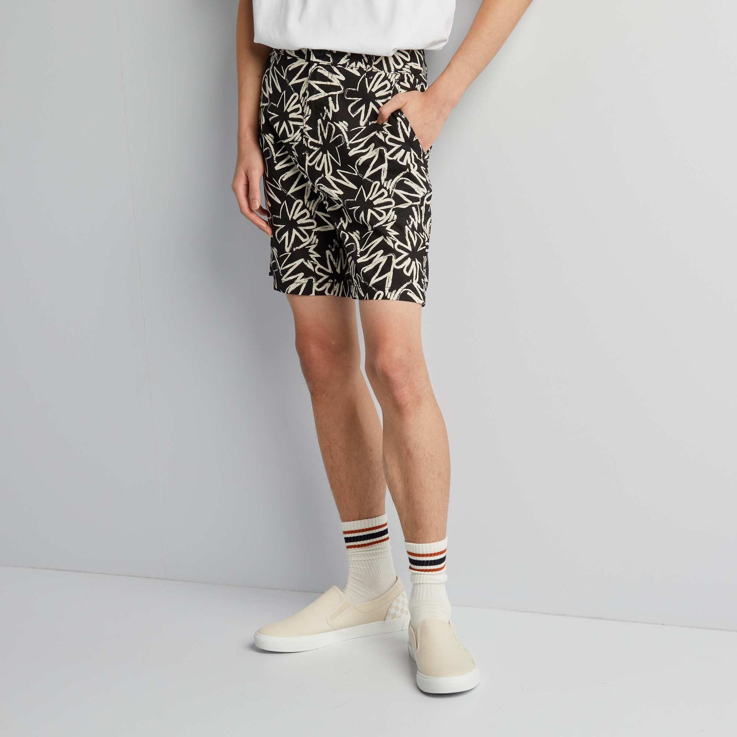 Short en coton imprimé Noir