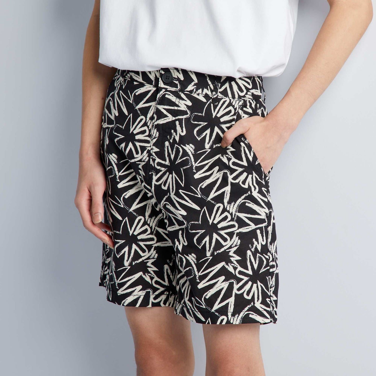 Short en coton imprimé Noir