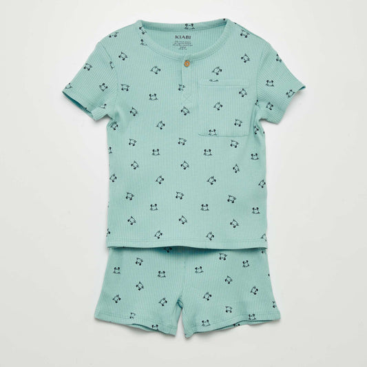 Pyjama short 2 pièces imprimé Bleu