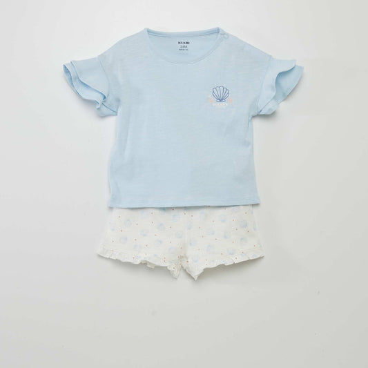 Ensemble pyjama short + t-shirt - 2 pièces Blanc