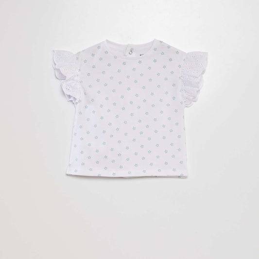 Tee-shirt avec manches broderie anglaise Blanc