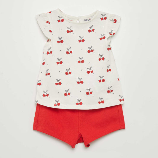 Ensemble t-shirt + short imprimé - 2 pièces Rouge