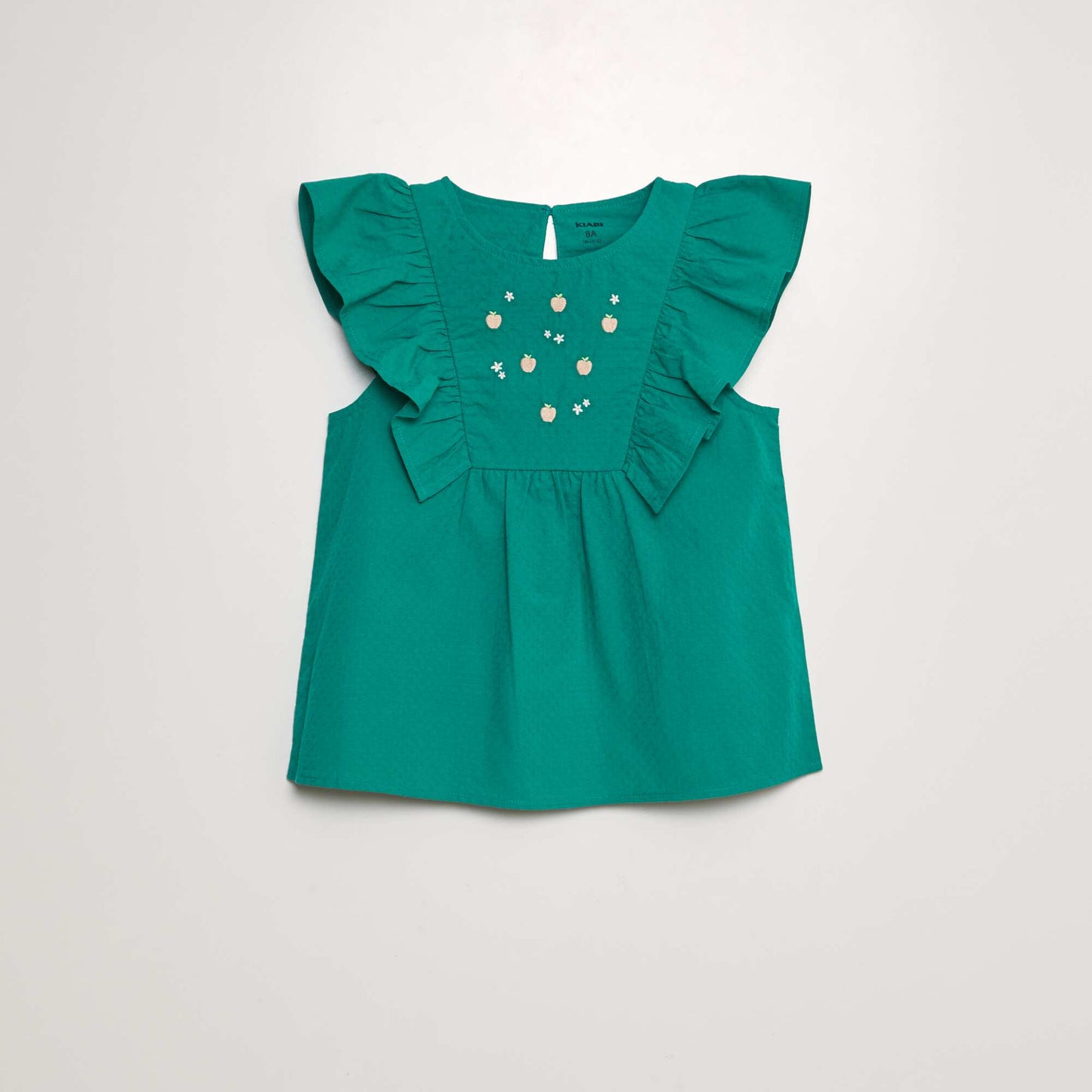 Blouse volantée avec broderies 'fruits' VERT