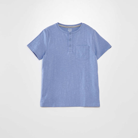 T-shirt en jersey à col boutonné Bleu