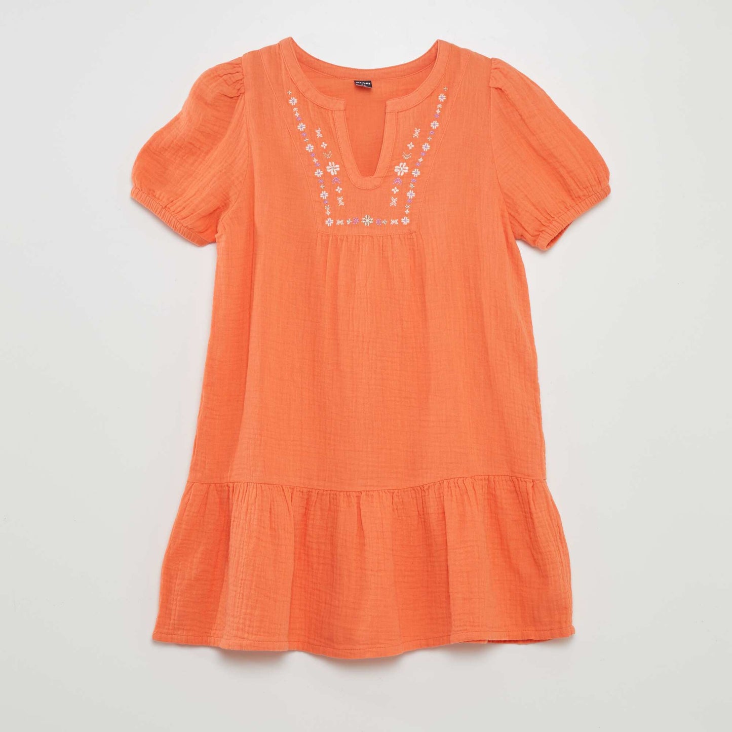 Robe en gaze de coton à manches ballons Orange