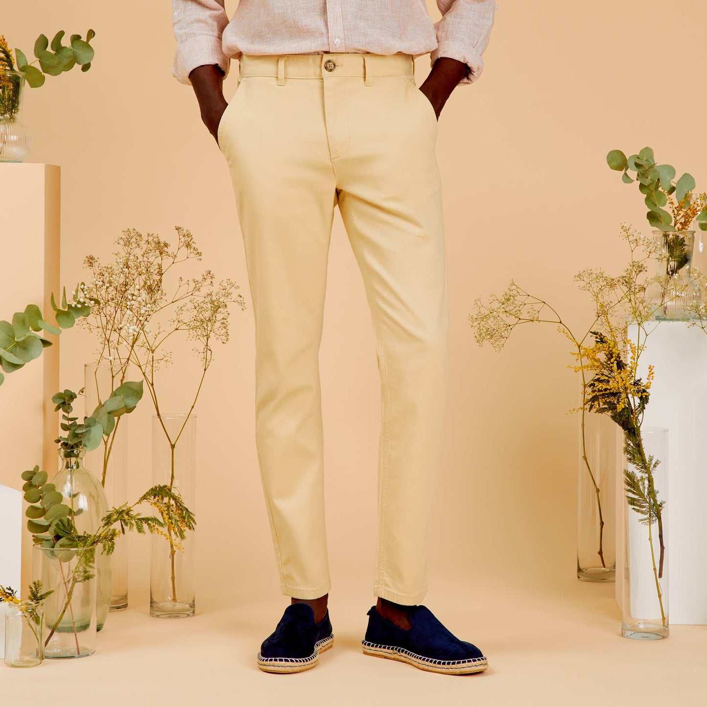 Pantalon chino slim avec chanvre Beige