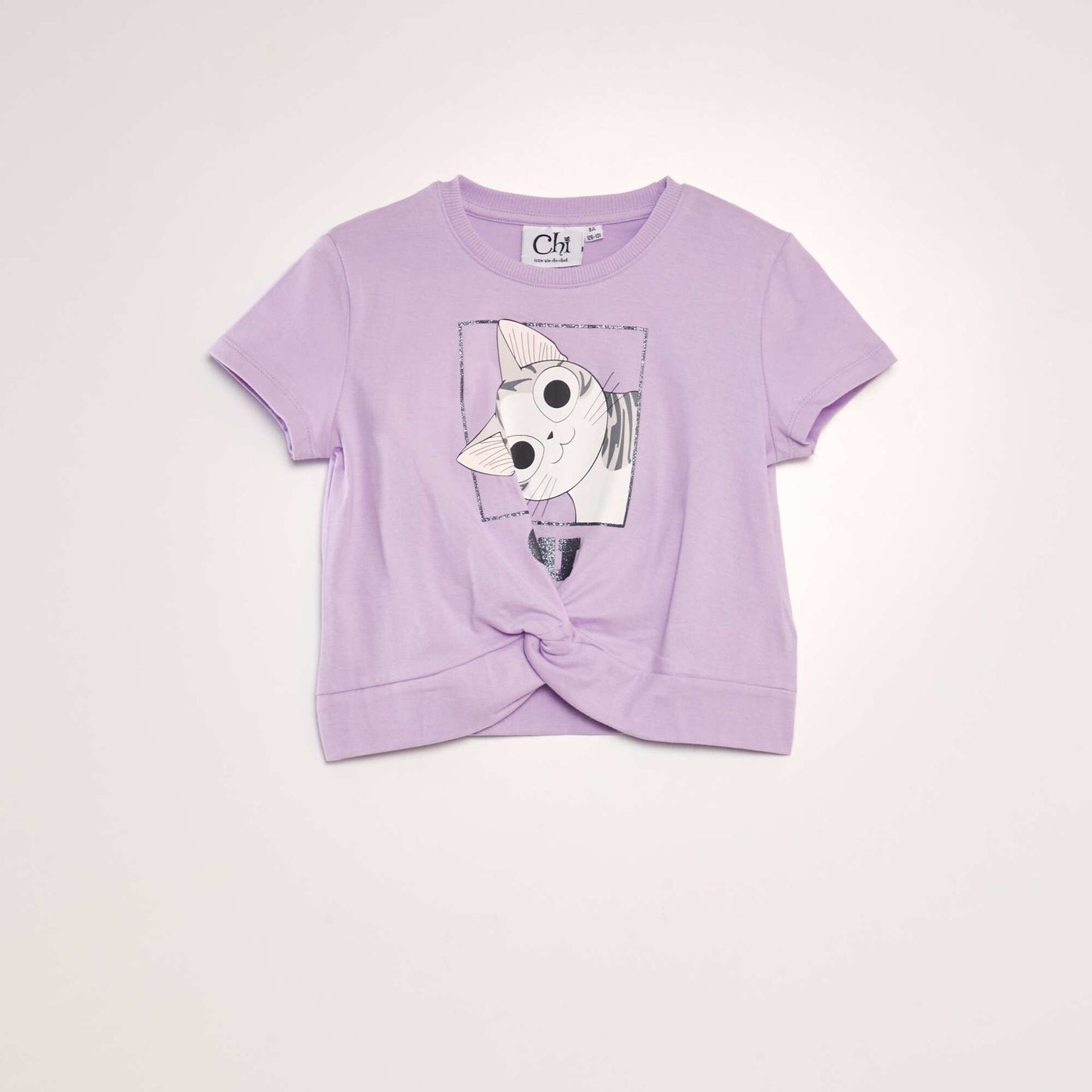 T-shirt en coton 'Une vie de chat' Violet