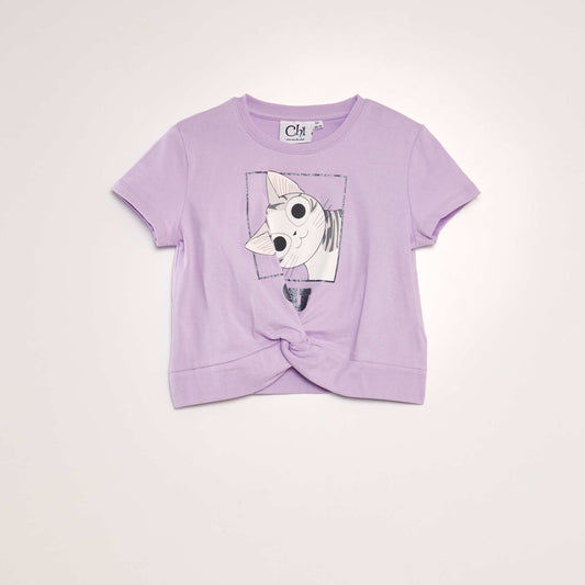 T-shirt en coton 'Une vie de chat' Violet