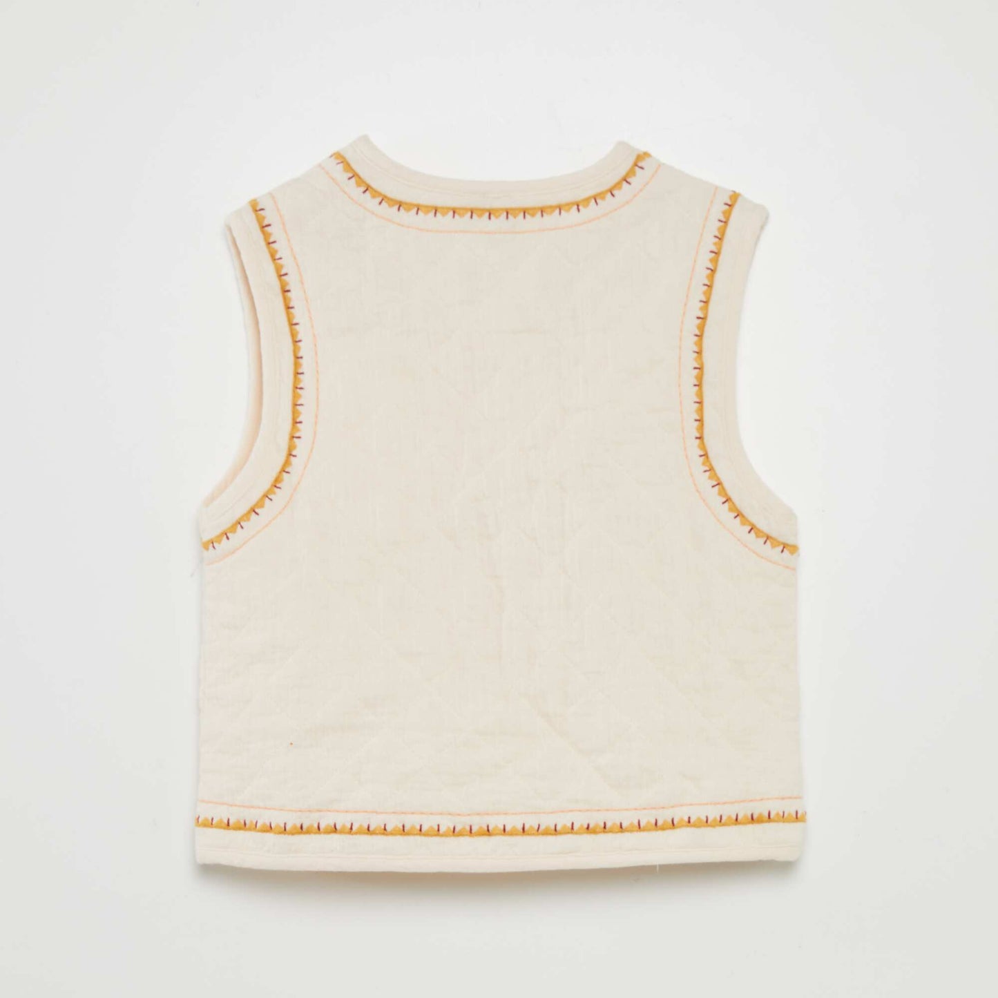 Gilet matelassé sans manches à broderies Beige