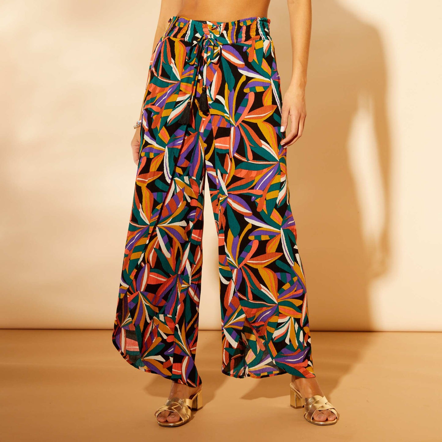 Pantalon de plage large en maille crêpe Multicolore