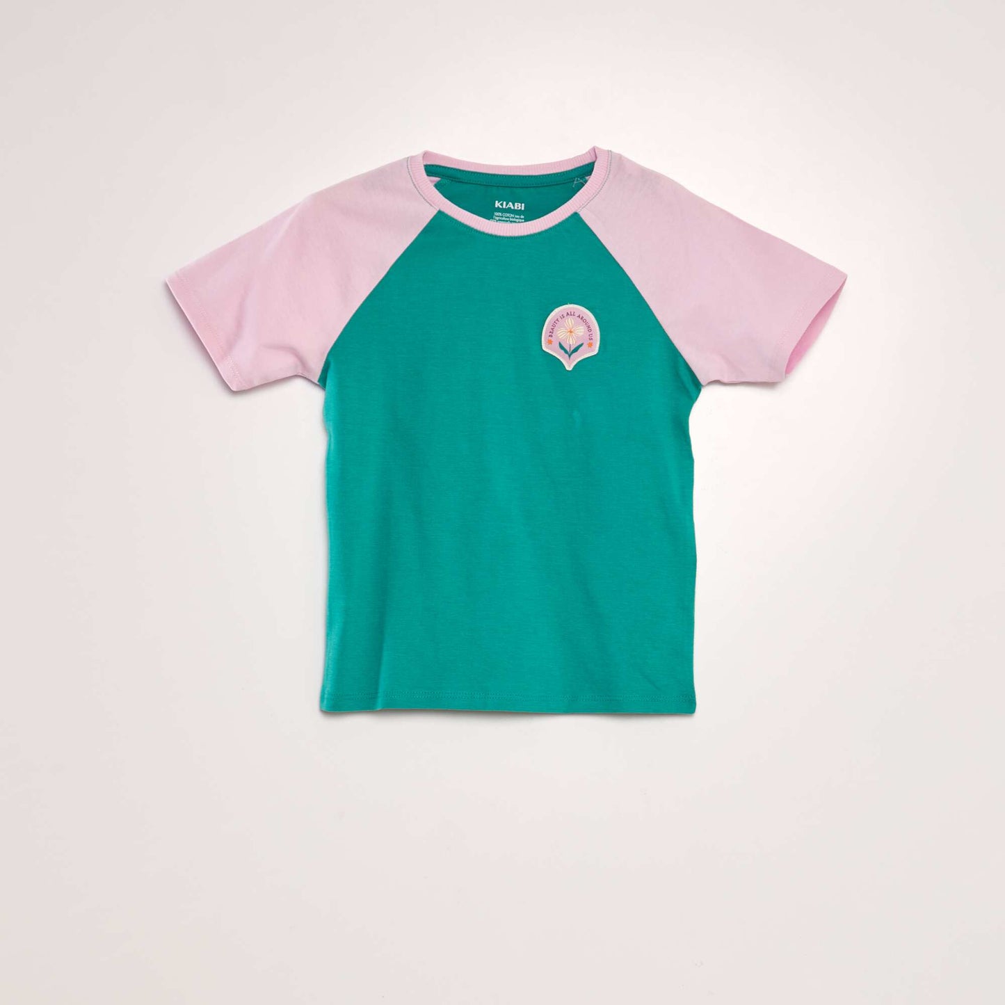 T-shirt en coton à col rond Vert/rose